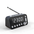 Black DAB bedside alarm clock with large LED display, USB charging ports, and pig tail antenna