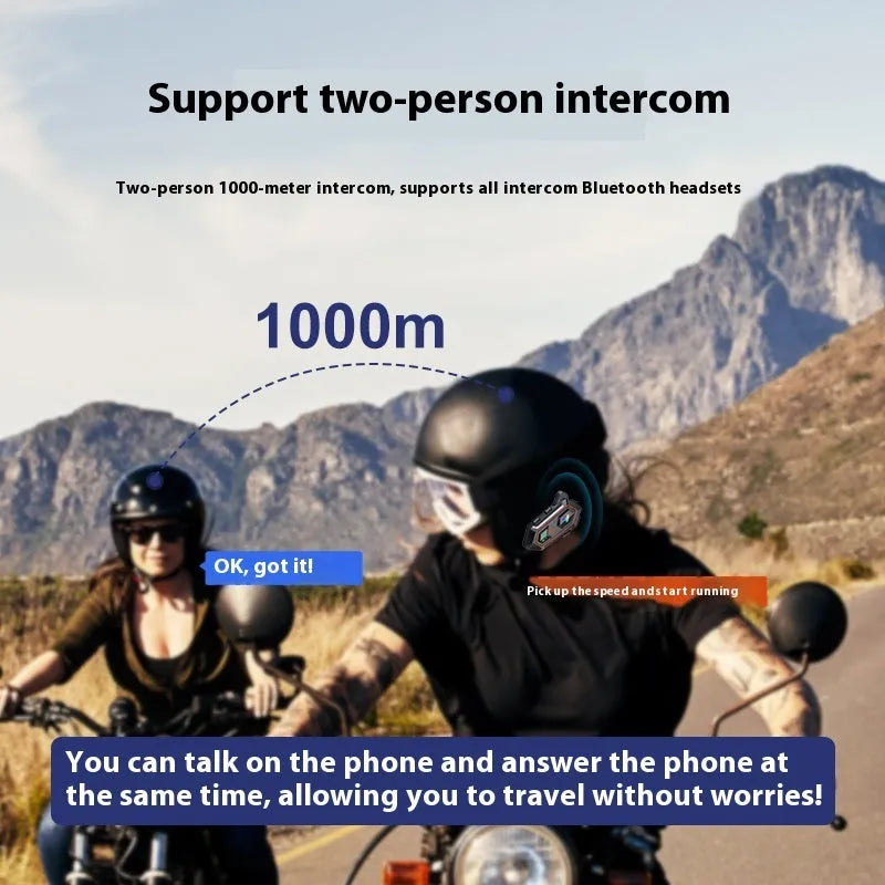 Motorcycle rider helmet Bluetooth headset in black with touch button controls and 1000mAh battery