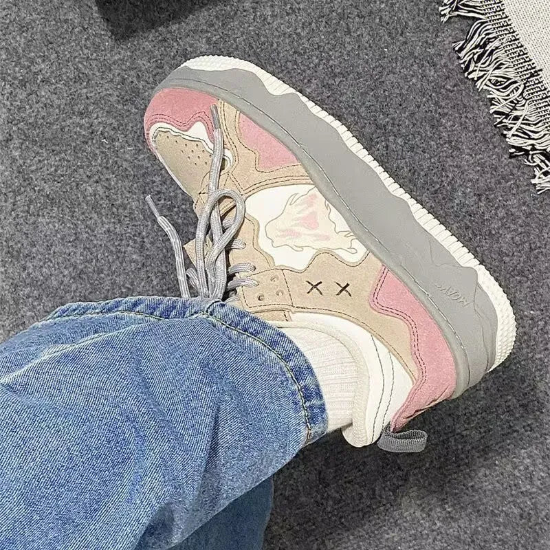 Retro student sneakers for women in pink with artificial PU upper and rubber sole