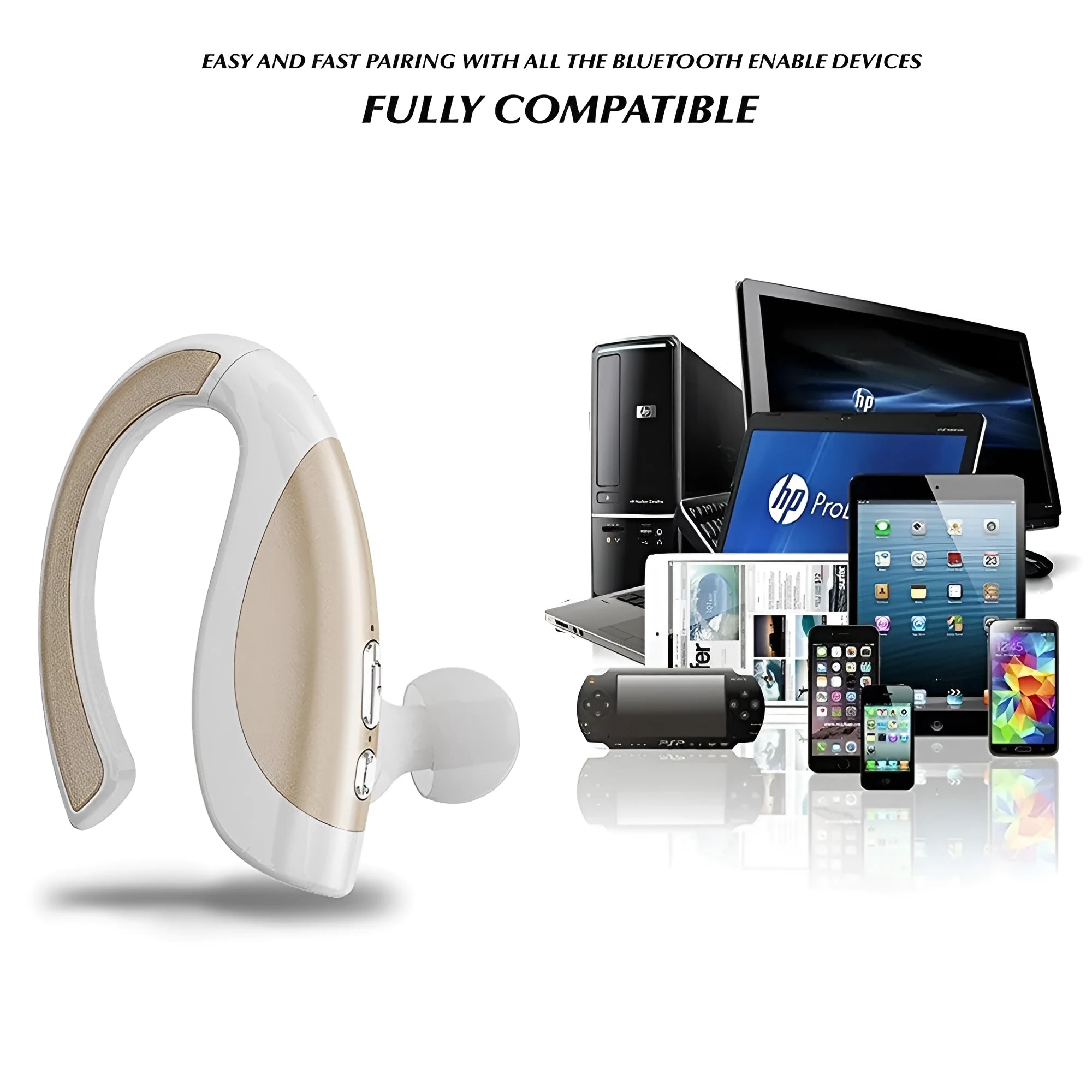 Arealer X16 wireless Bluetooth in-ear headphone with earhook in black on white background