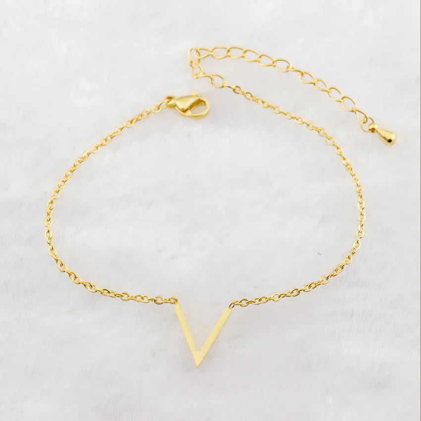 V-shaped stainless steel chain bracelet for women in gold or silver geometric design.