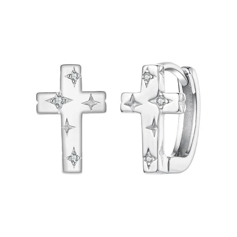 Original S925 sterling silver star cross ear clip for women, European American style, BSE1250 colour, one pair