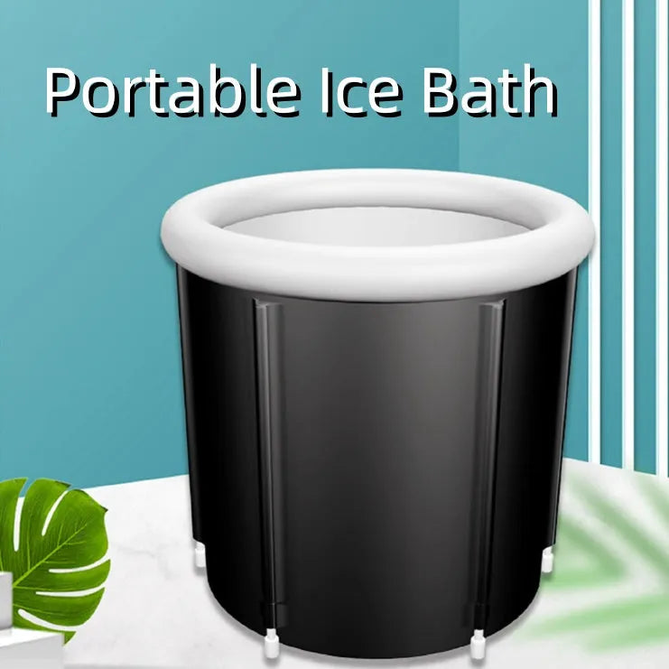 Black portable inflatable ice bath with weather lid for cold therapy recovery