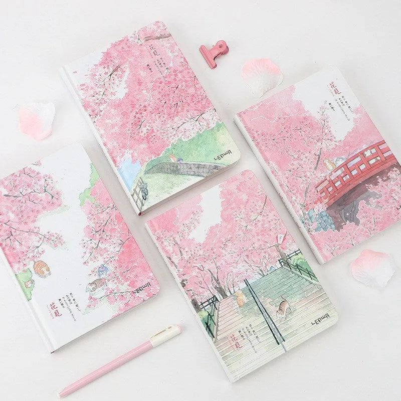 A5 thread-bound notebook with paper cover, 240 blank pages, 14cm by 21cm, pink colour option