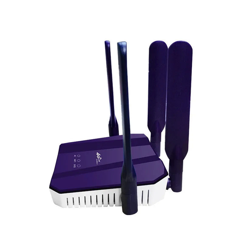 Blue 4G and wired dual-mode internet router with four external antennas.