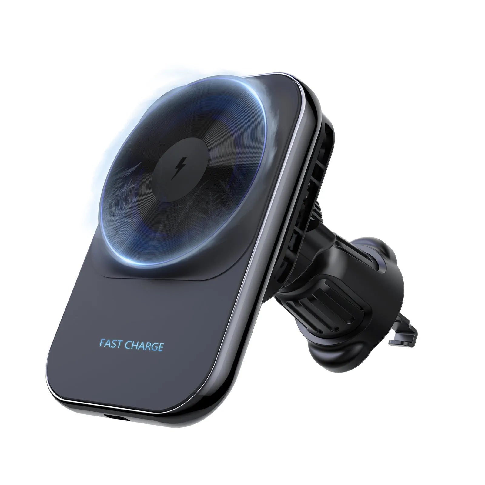 S16 black magnetic car wireless charger with semiconductor cooling, electroplated frame, and CD lens surface