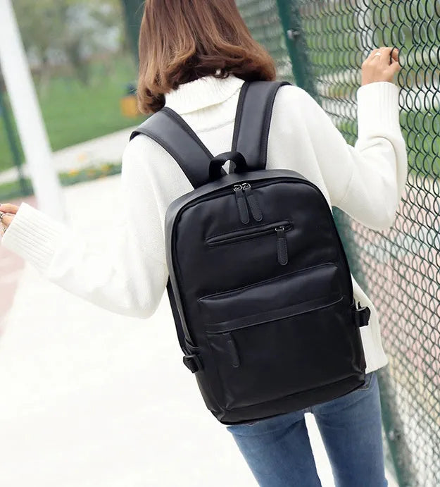 PU men's shoulder bag with soft surface, double straps, and soft handle in square vertical shape