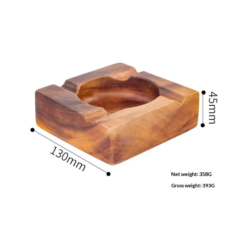 Retro walnut solid wood anti-drop ashtray on wooden table in living room