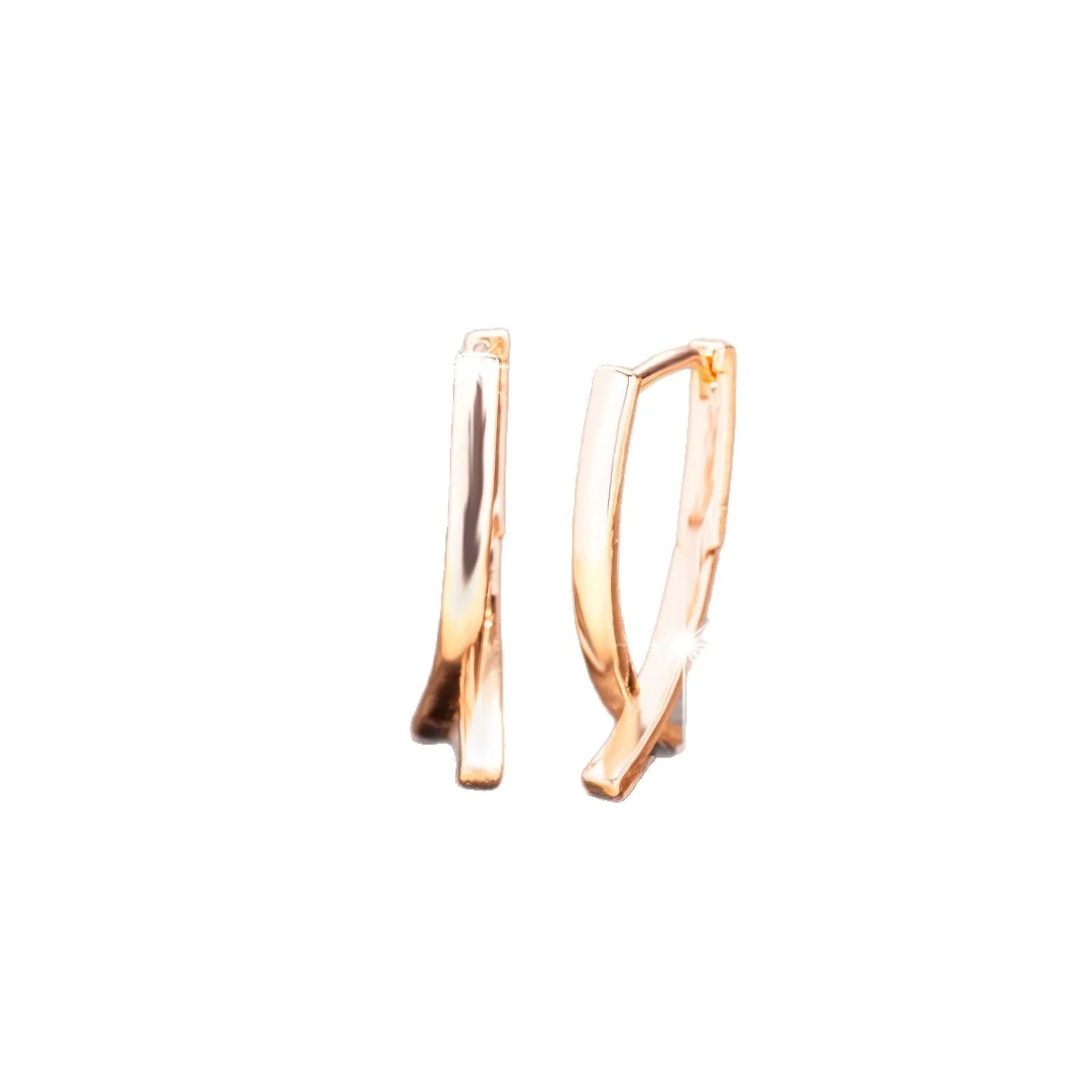 Rose gold plated cross-shaped earrings showing front design with post fitting.