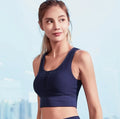 Women’s quick-dry polyester sports bra for running yoga, plain design, black blue pink white, S M L.