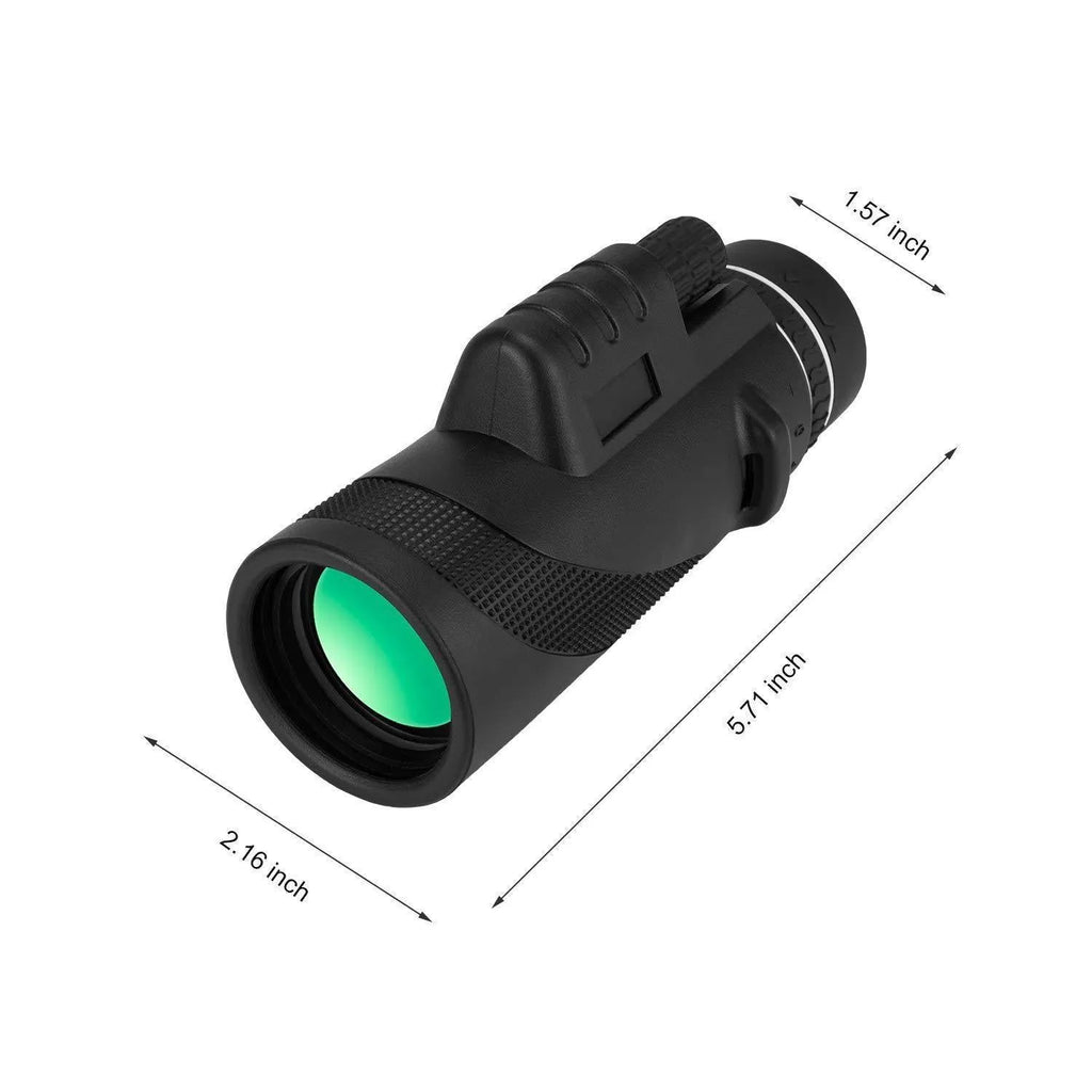 Black 40x60 smartphone monocular telescope with 144mm length on a table.