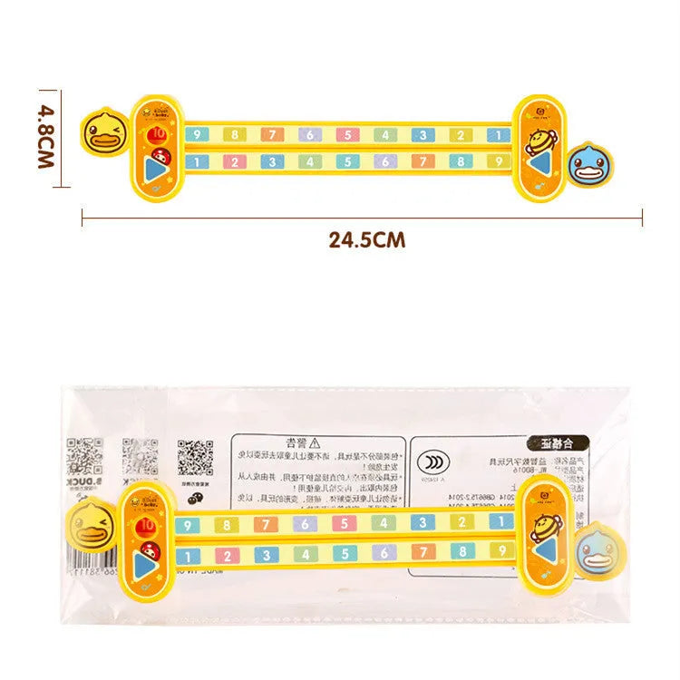 Yellow plastic cartoon digital decomposition ruler for children's maths learning, 24.5 cm long.