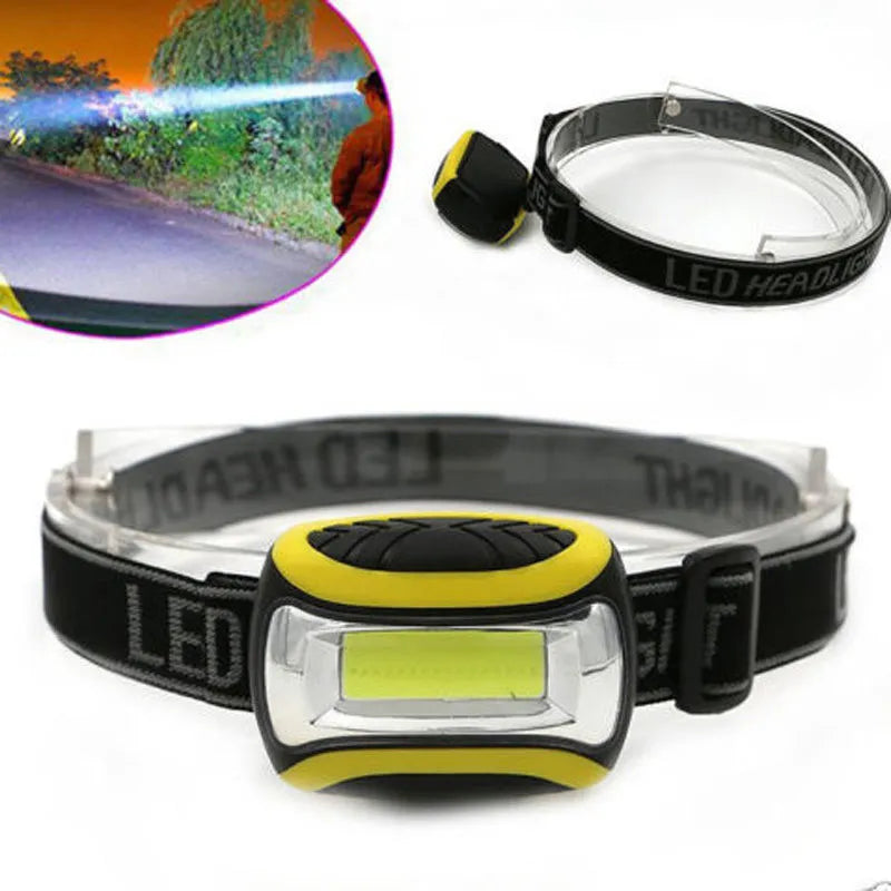 Yellow plastic COB LED headlamp with three-speed adjustment for outdoor use