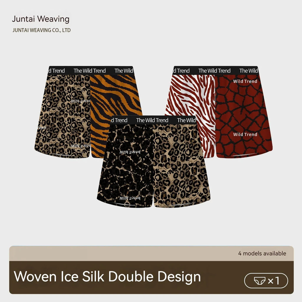 Men's leopard print woven shorts in ice silk fabric with quick-drying function