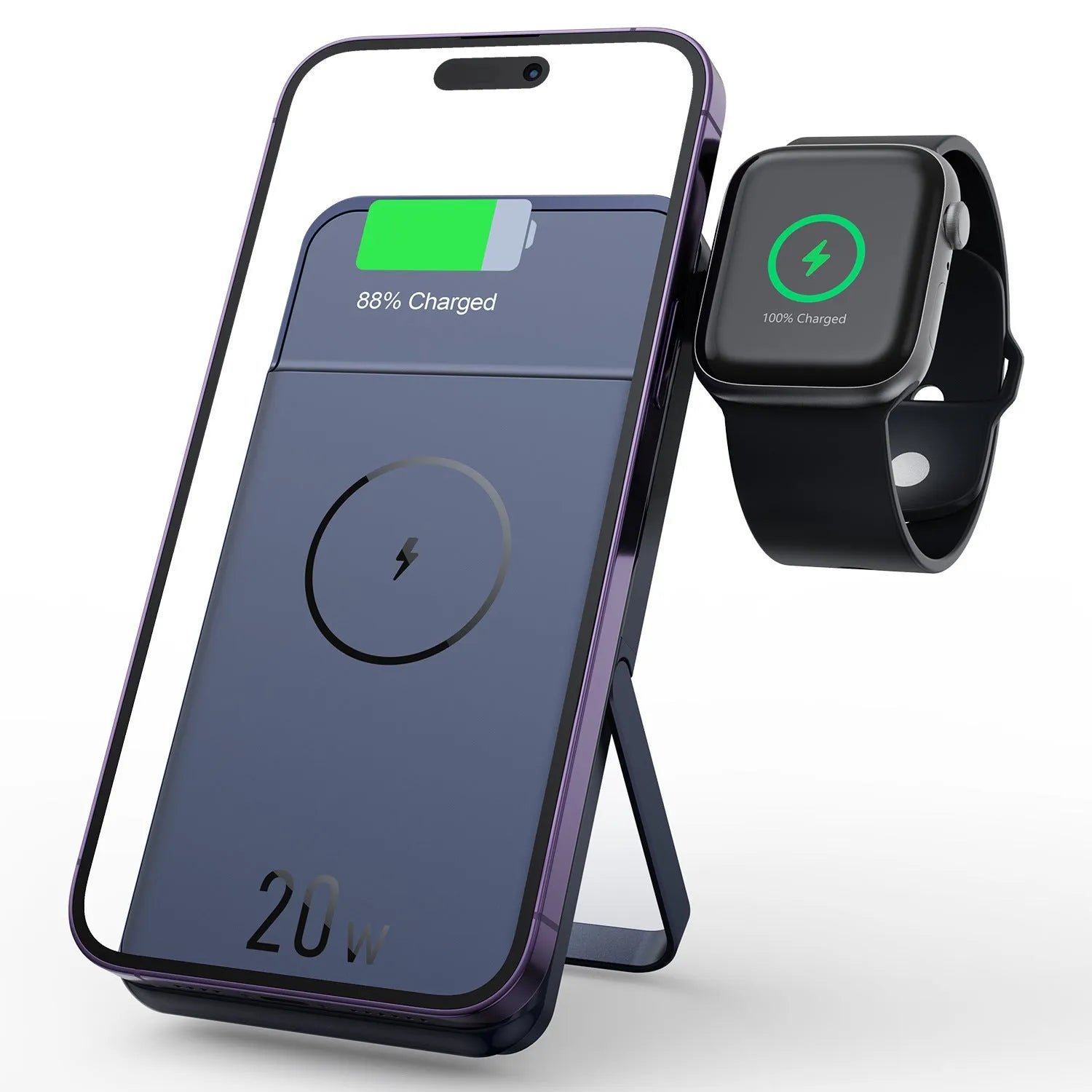 Black industrial style 10000mAh magnetic wireless power bank with bracket