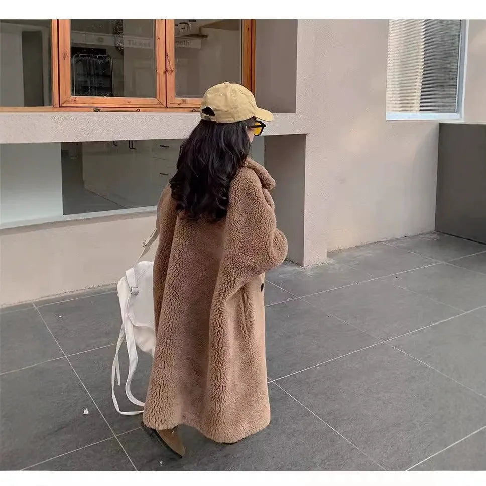 Teddy fleece quilted long cotton coat, mid-length beltless single-breasted, Black And Gray Coffee Pink, height 95to100cm to 120to130cm