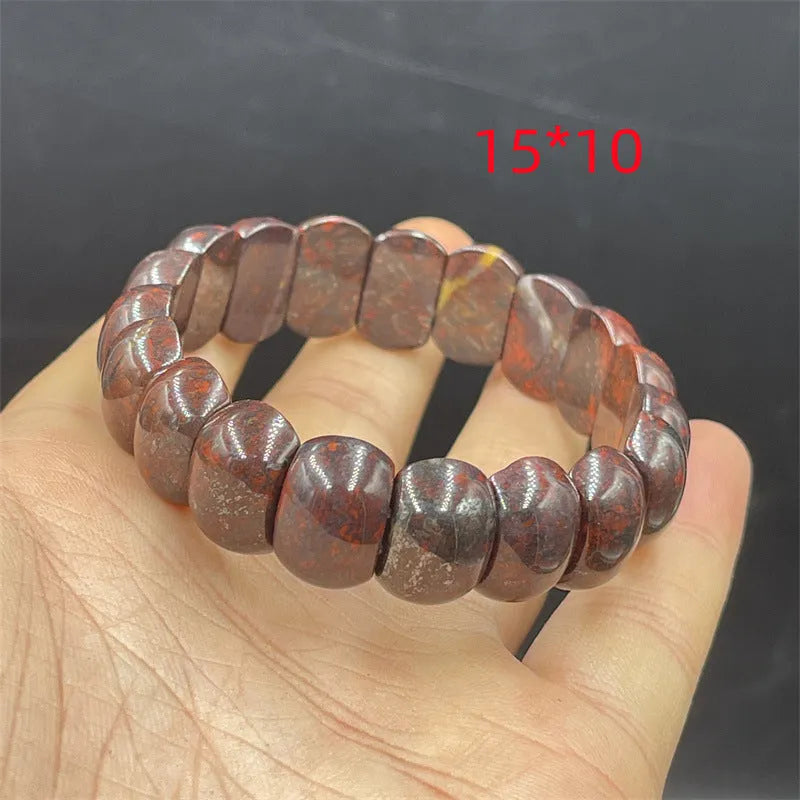 Bloodstone meteorite bracelet in quartz rock jade with modern simplicity design.