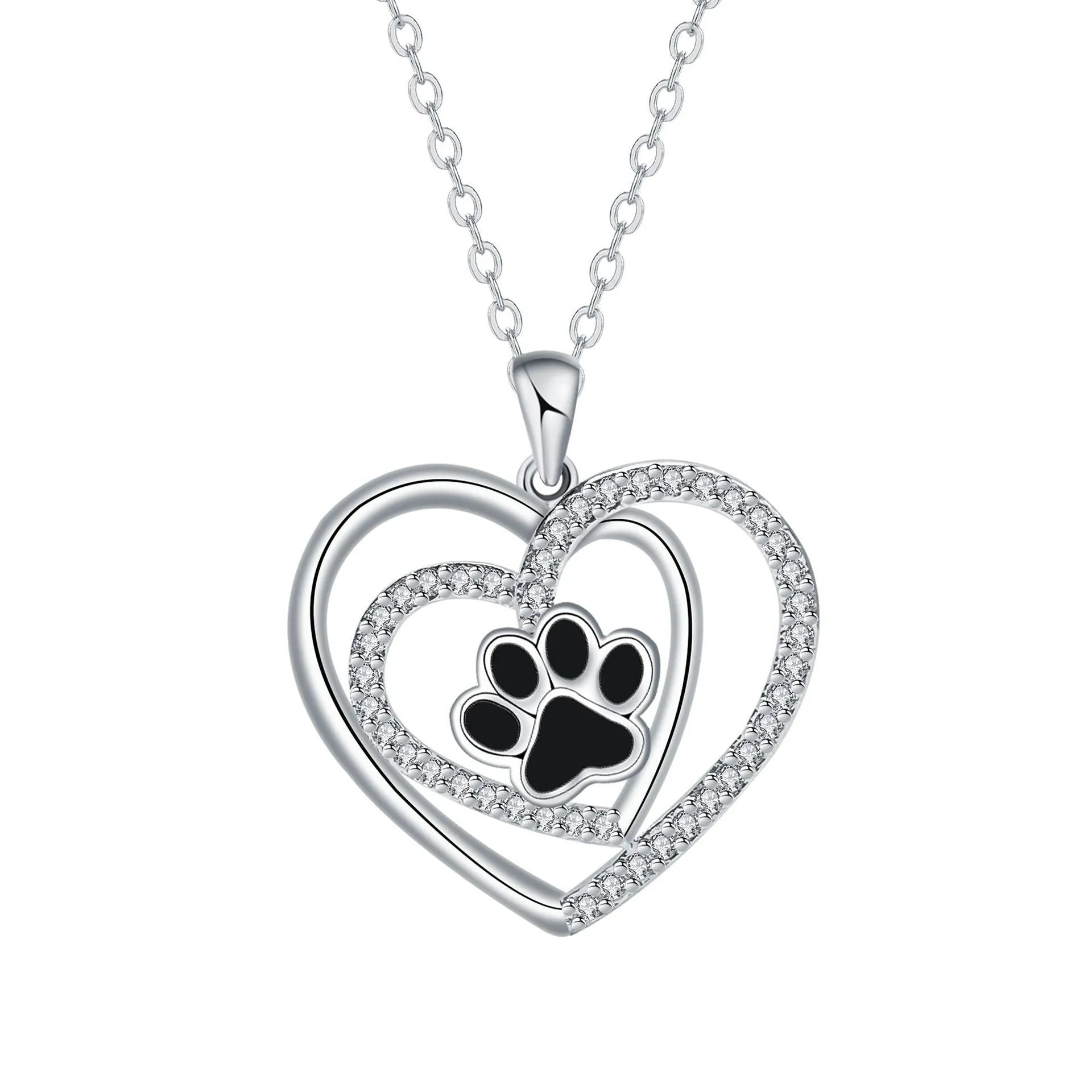 Women's copper necklace with dog paw print and heart pendant on cross chain