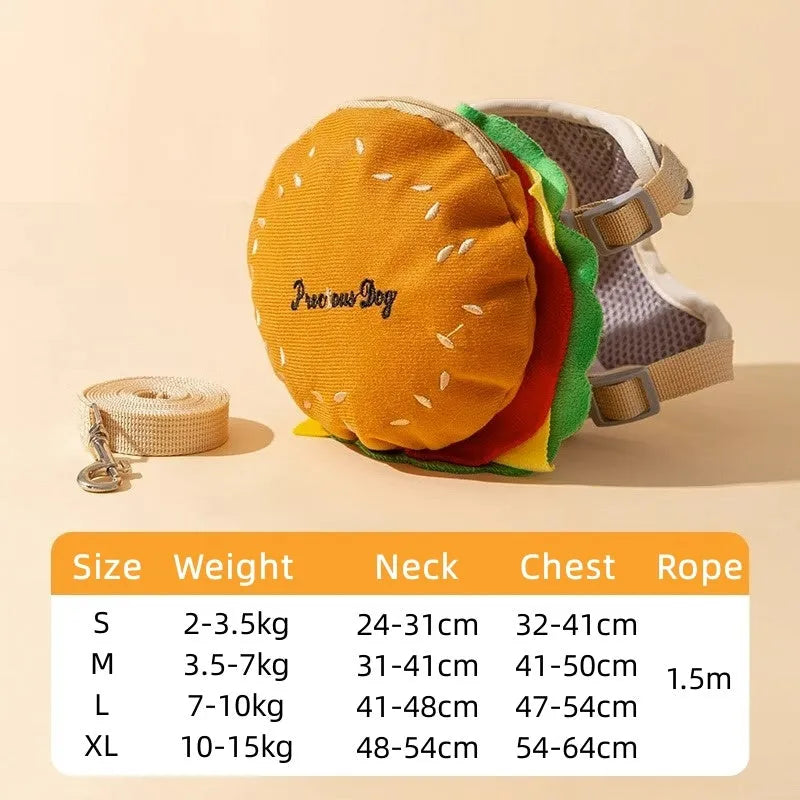 Cartoon hamburger chips design adjustable vest leash for pets with backpack and escape-proof feature