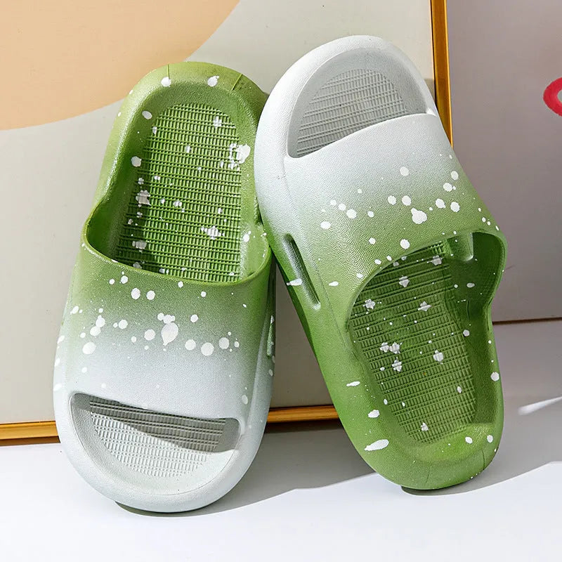 Children's gradient colour PVC summer slippers with non-slip soles in blue, yellow, green, orange, or pink