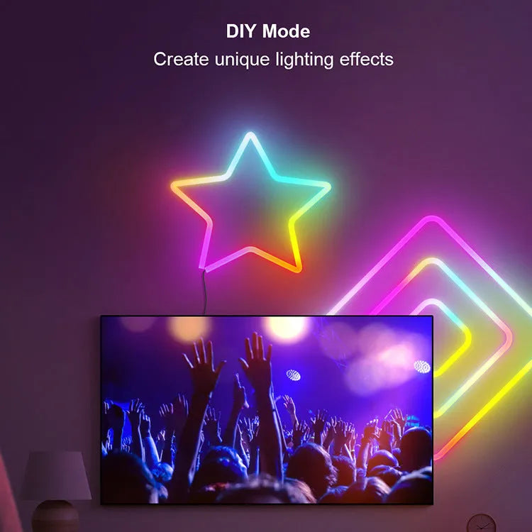 3 metre long USB-powered RGB magic colour neon LED light strip with remote control on a white background.