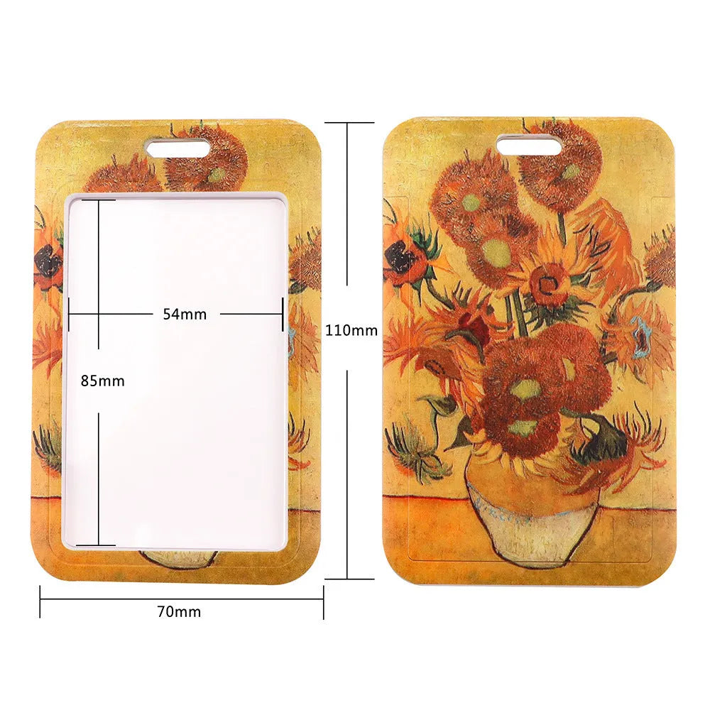 Van Gogh Starry Night sunflower mobile phone lanyard and metal card holder combination with modern simplicity style