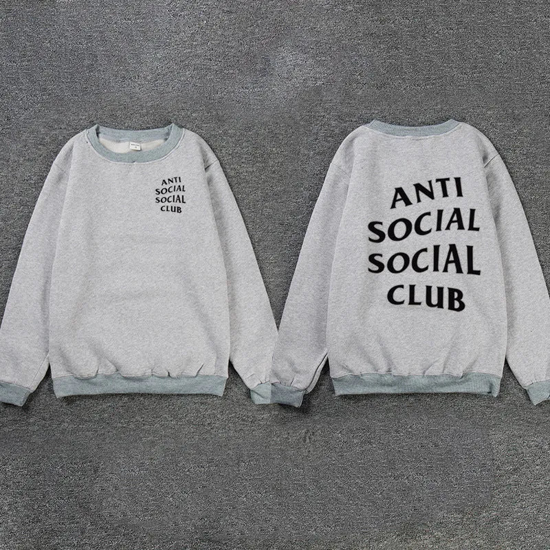 Loose hooded sweater with printed pattern and pocket, cotton blended fabric, available in grey and other colours