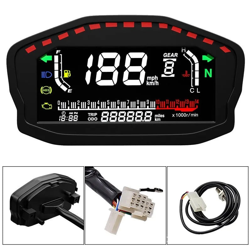 Black universal color screen LCD odometer for 12V motorcycle instrument modification