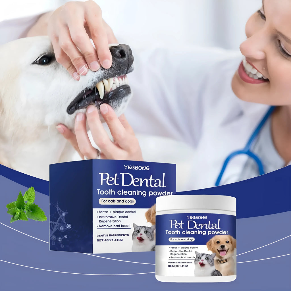 40g pet teeth cleaning powder tub, 5x5x4.9cm, for dog and cat teeth cleaning and stain removal