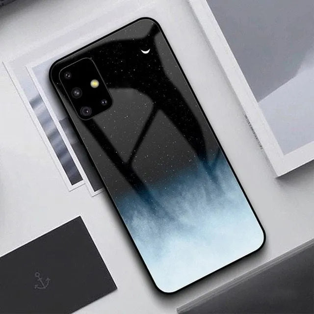 Slim black silicone phone case shown next to a navy blue version for Samsung and iPhone models.