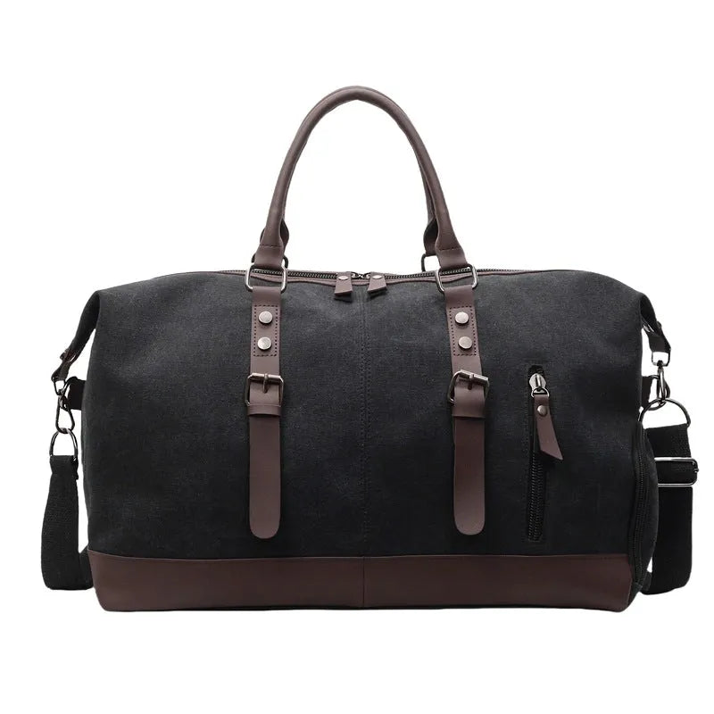 Canvas dry wet separation gym bag in black beige or green, 20-35L travel holdall with 16cm handle