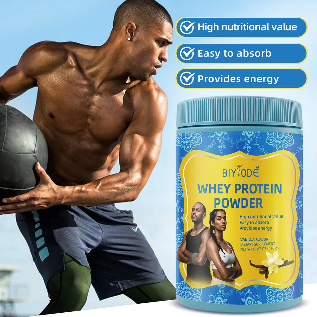 Bottle of Jiabeikang whey protein powder supplement 450g with custom label
