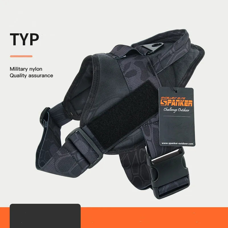 Large medium dog harness made from 1050D nylon with UTX buckle and adjustable straps in black