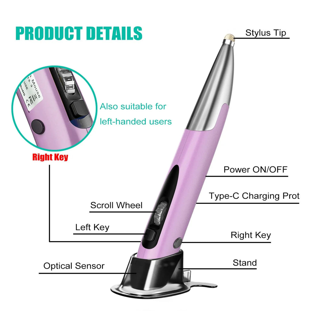 Wireless vertical pen mouse in red, gray or blue, 14cm ABS body with 4 buttons and 2.4GHz USB receiver
