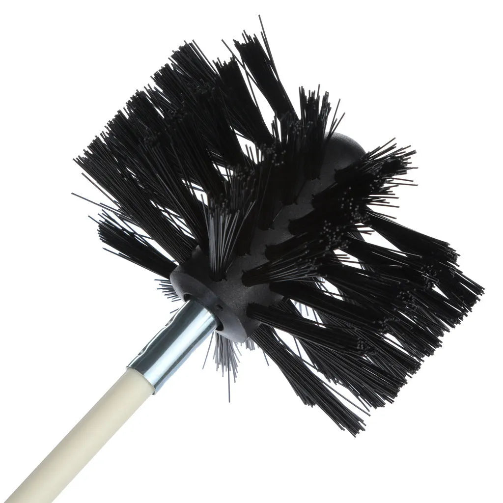 Flexible chimney and dryer vent cleaning brush set with bendable rods and nylon brush head.