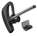 Black true wireless Bluetooth earbuds with a charging case on a white background.