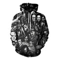 3D black hoodie with horror character print front view