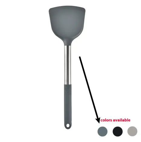 12-piece black silicone kitchen utensil set including spatula, spoon, and claw tools in a rotating storage bucket on a kitchen counter.