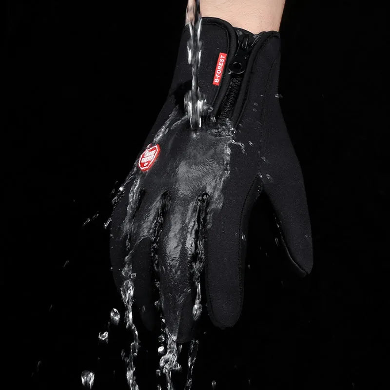 Pair of winter touch screen riding gloves in blue with polar fleece lining and antiskid grip for motorcycle use