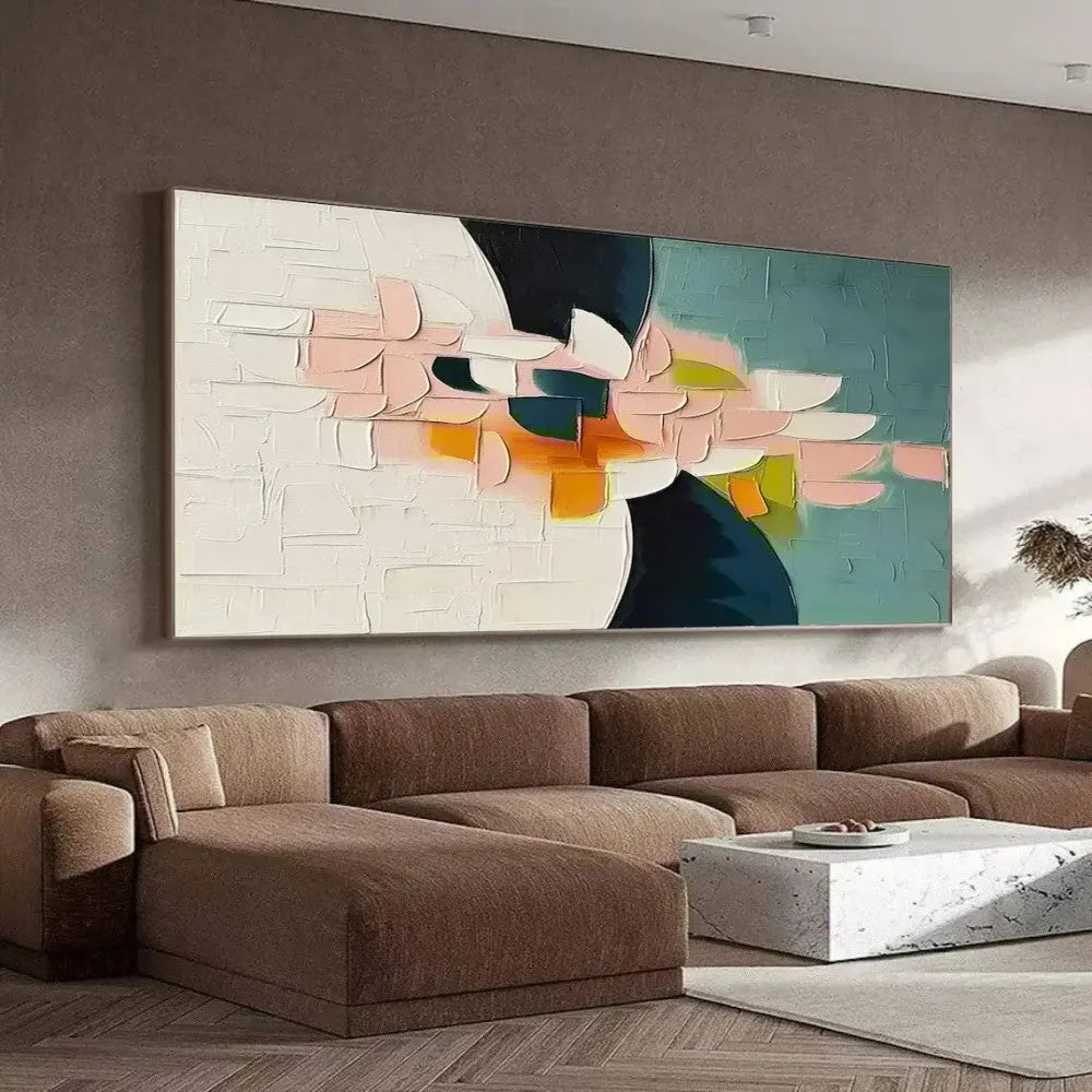 Handmade oil painting canvas with thick 3D palette knife floral design in modern abstract style, rolled unframed