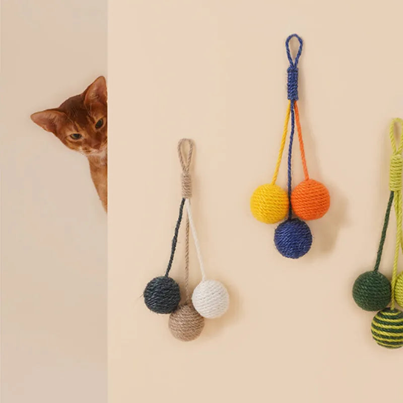 Cat toy set showing teaser wand with catnip ball attachment in multiple colour options