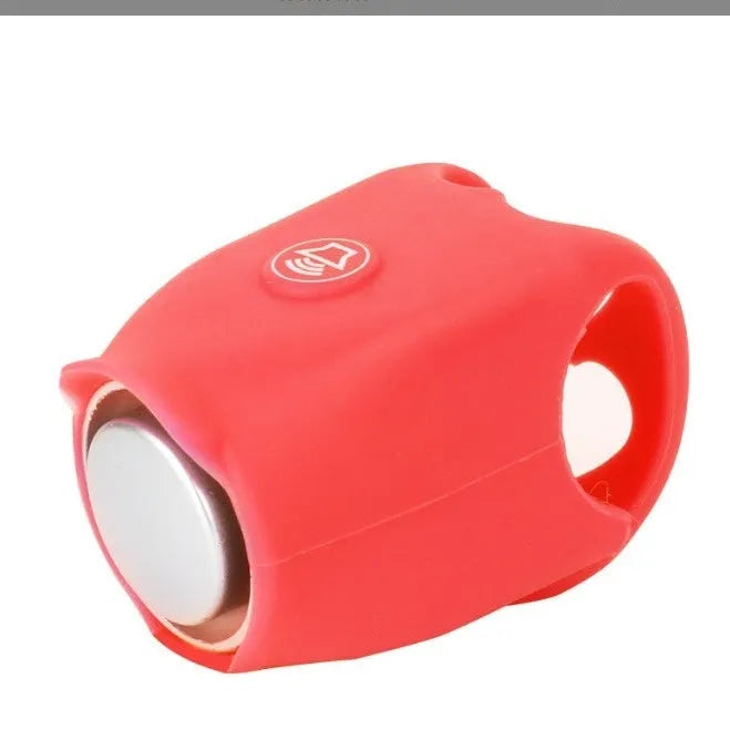 Electronic bicycle horn in six colour options showing plastic construction and handlebar mounting fitting