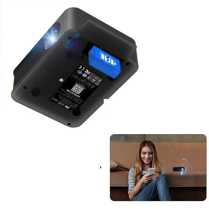 Portable compact projector with 2.4-inch LCD screen, 160x120x55mm, black casing