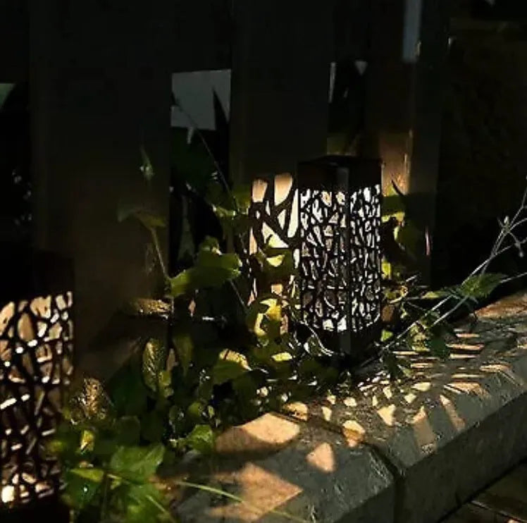 Black solar garden pathway light with stake, warm white 3000K, 6x6x28.5cm, waterproof outdoor lawn lamp