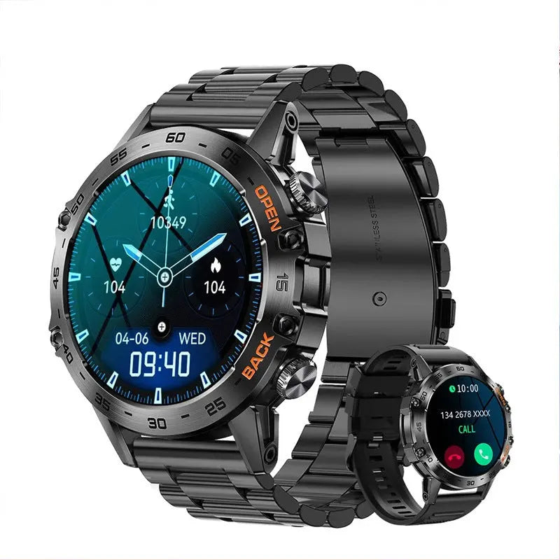 Bluetooth calling smart watch with touch screen displaying health metrics