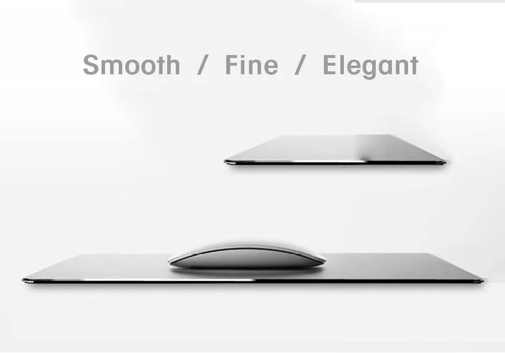 Aluminium alloy double-sided mouse pad with wrist support, USB hub, and hand warmer, in black, gold, or silver.