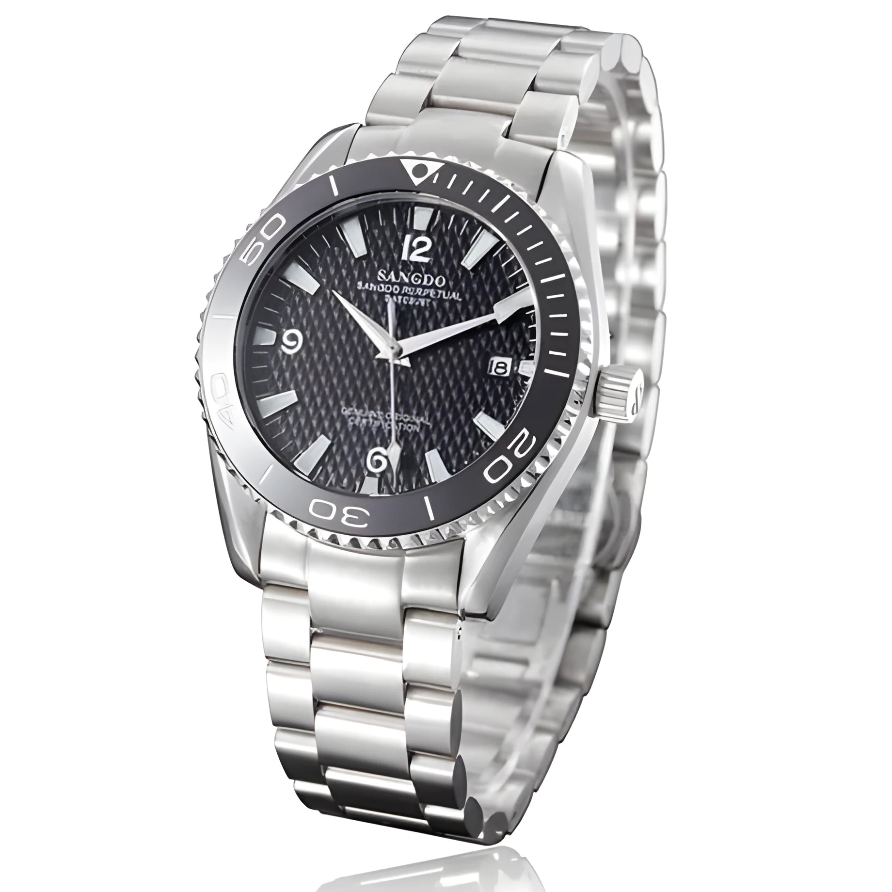 Men's automatic mechanical watch with 42mm stainless steel dial and strap, calendar window, luminous hands