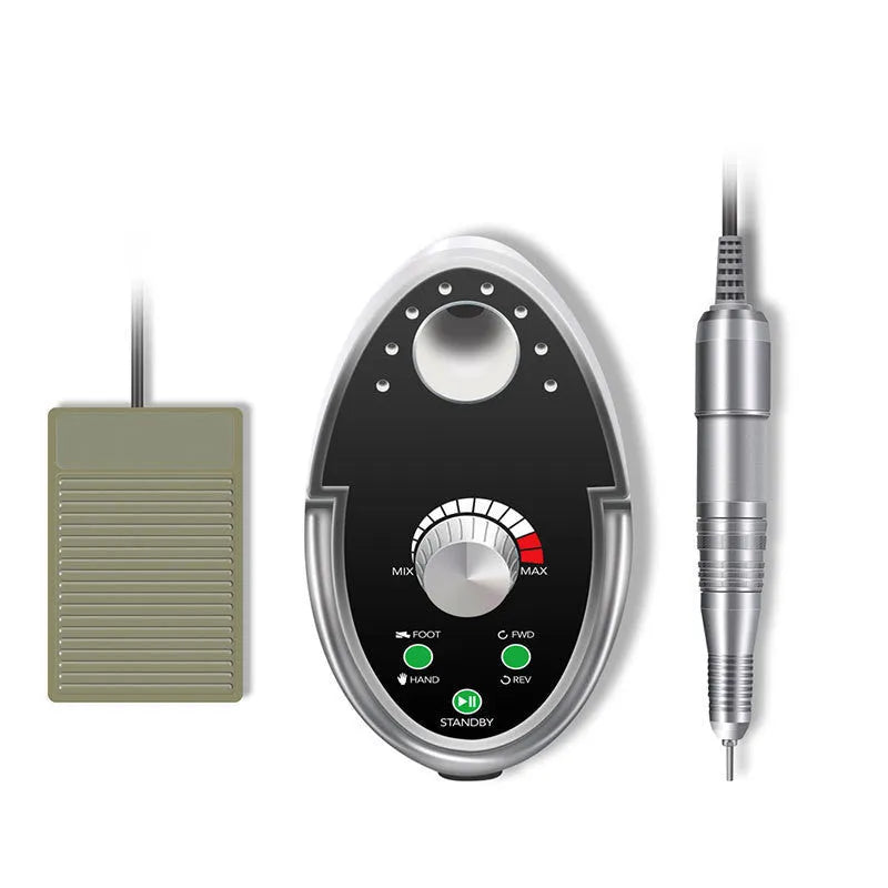 White electric nail polishing machine with digital speed display and foot control