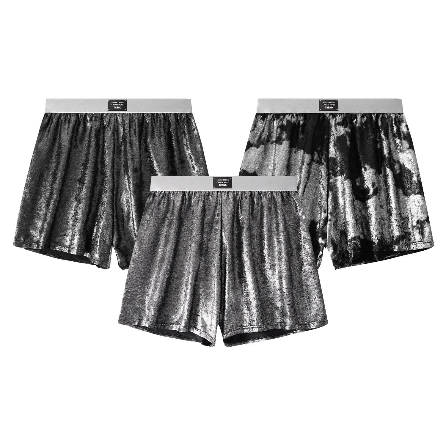 Galaxy reflective woven loose underwear in mid waist design with polyester construction