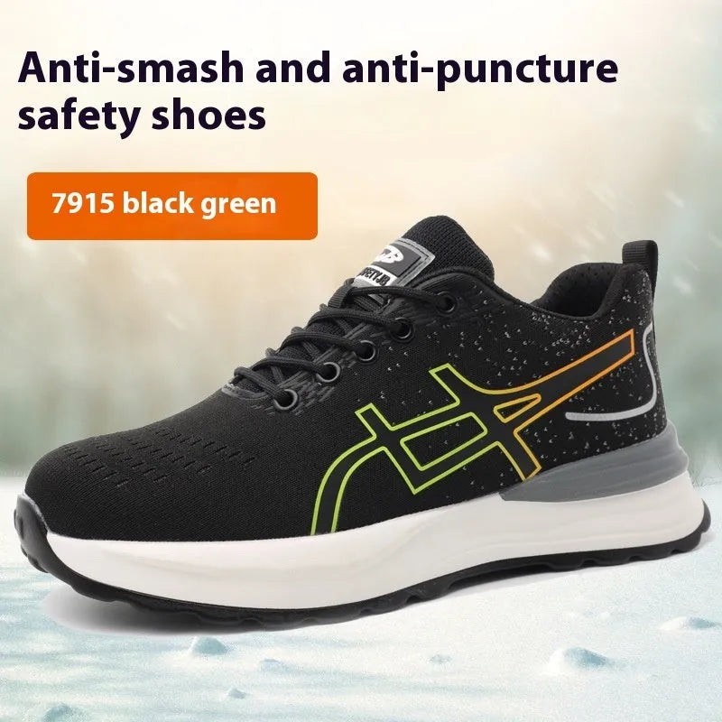 Brown labour protection shoes with leather upper and rubber sole, anti-smashing and puncture resistant design